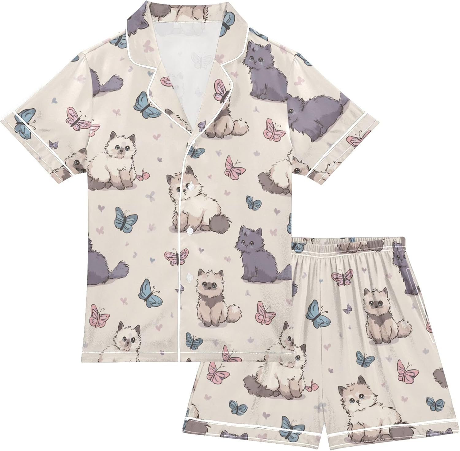Silk Pajama Sets Short Sleeve Pajamas Soft Sleepwear 2 Piece Pjs Set