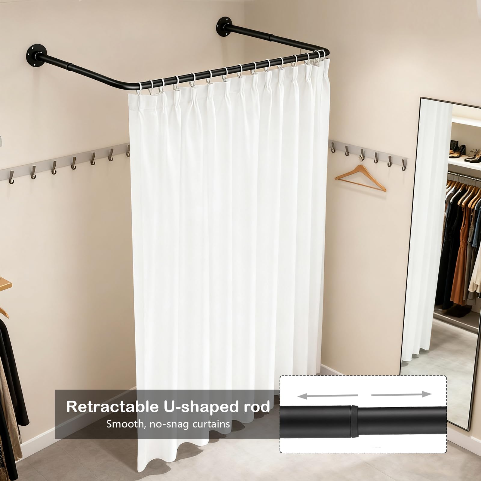 Barra De Ducha, Forma De U Barra De Ducha Ajustable Para Cortina De Duchas 70-95 Cm Barras De Duchas Para BañEra Sin Taladro Soporte Negro Para Cortina De Ducha Montaje En Techo