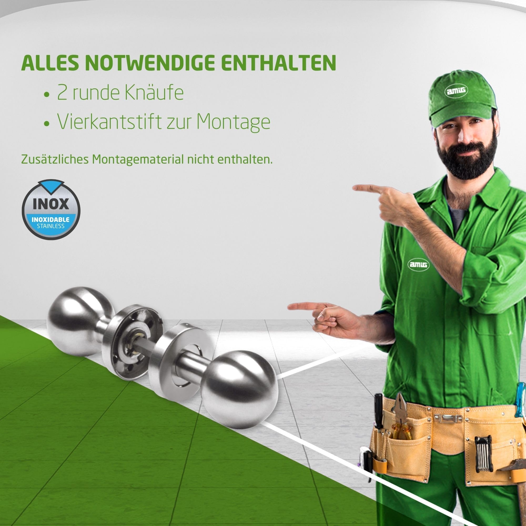 Amig - Türknauf - Runde Drehknauf-Set für Innentüren Mod. 11 - Ergonomisches Design und Langlebige Verarbeitung - Standardmaß - Metall - Silber