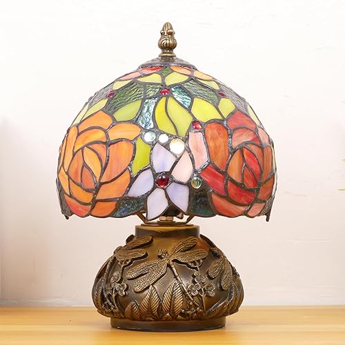 Miniatura 4 de Pequeña lámpara Tiffany de mesa de vidrieras, mini lámpara de acento hecha a mano con hongos para escritorio, lámpara de memoria, luz nocturna de
