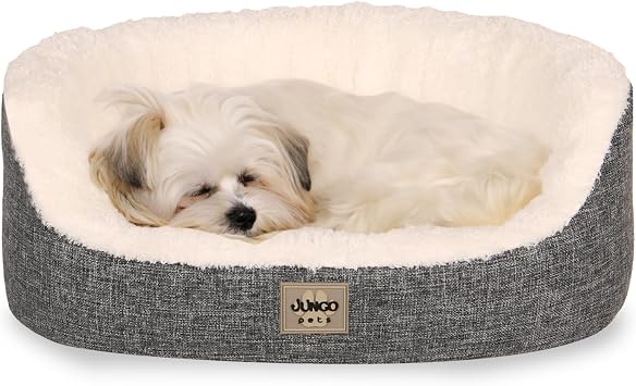Jungolica Tobby Kedi ve Köpek Yatağı Beyaz 42X50X20 cm, Sakinleştirici Tasarım, Yükseltilmiş Yan Destek, Ultra Yumuşak, Çift Taraflı Yıkanabilir Minder, Çıkarılabilir Kılıf, Kaydırmaz Taban Yatak S