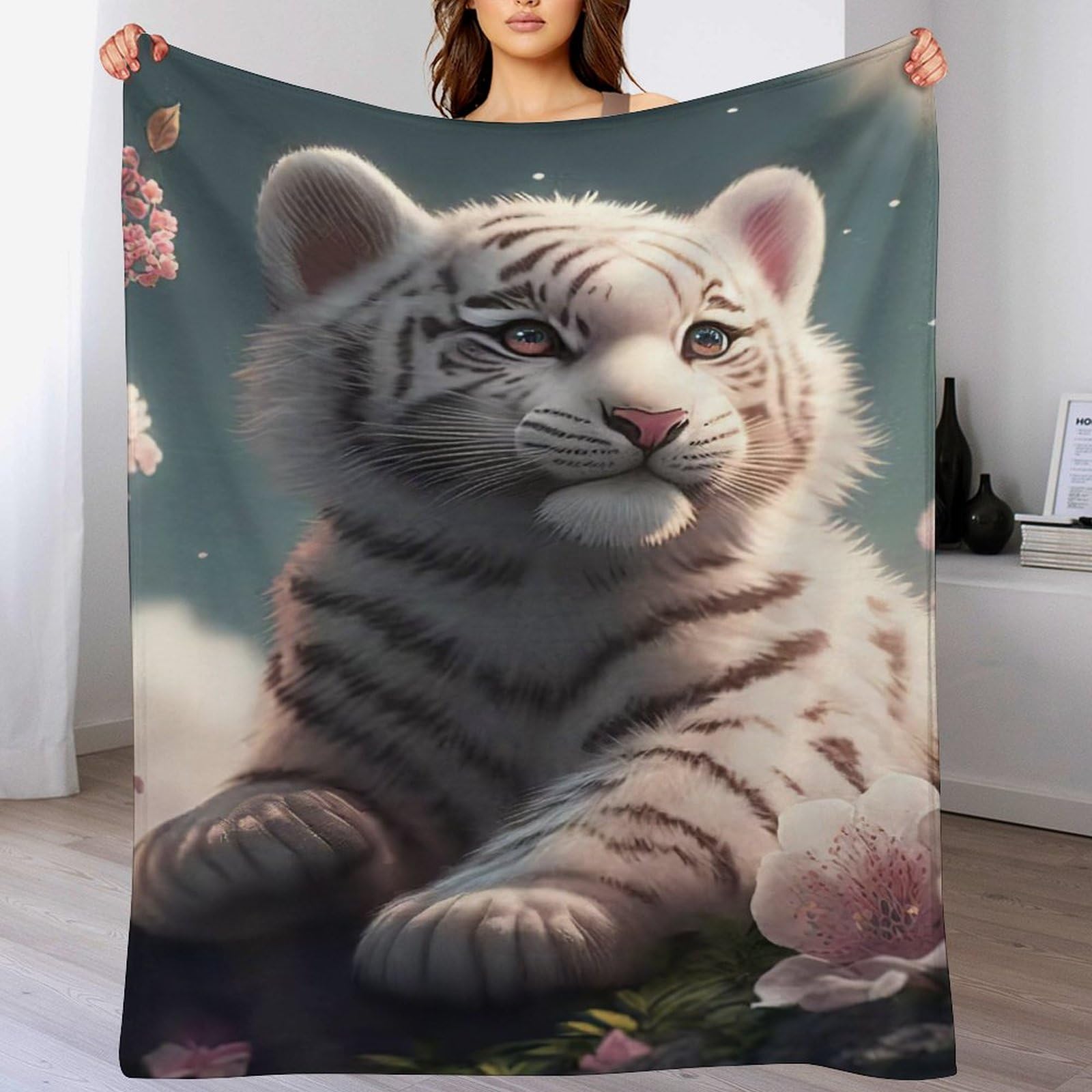 Manta de franela de tigre 100x130 cm para sofá y dormitorio en cuatro estaciones