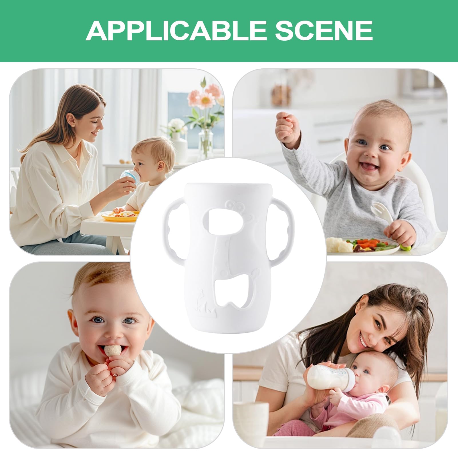 Fodera in Silicone per Biberon in Vetro - Rivestimento con Doppia Impugnatura per Biberoni | Protezione Antigraffio E Antirottura Per E Bambini