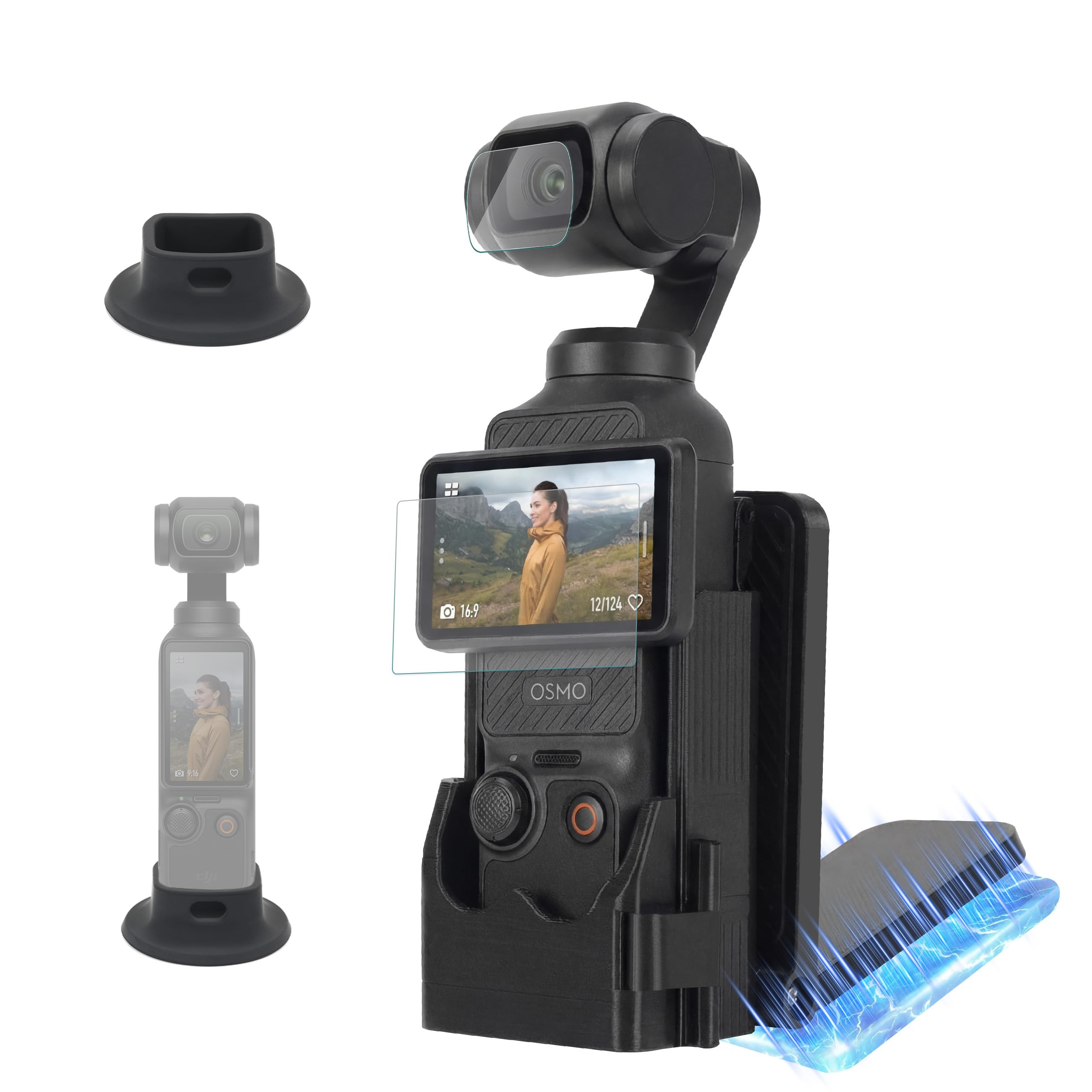 DJI Osmo Pocket 3, Vlogging Cameras with 1'' CMOS & 4K/120fps Vlog Camera, 3-Axis Stabilization, Fast Focusing, with Magnetic Mount Stand, Silicone Non-Slip Desktop Mount, Screen Protector DJI Osmo Pocket 3 Scene Bundle