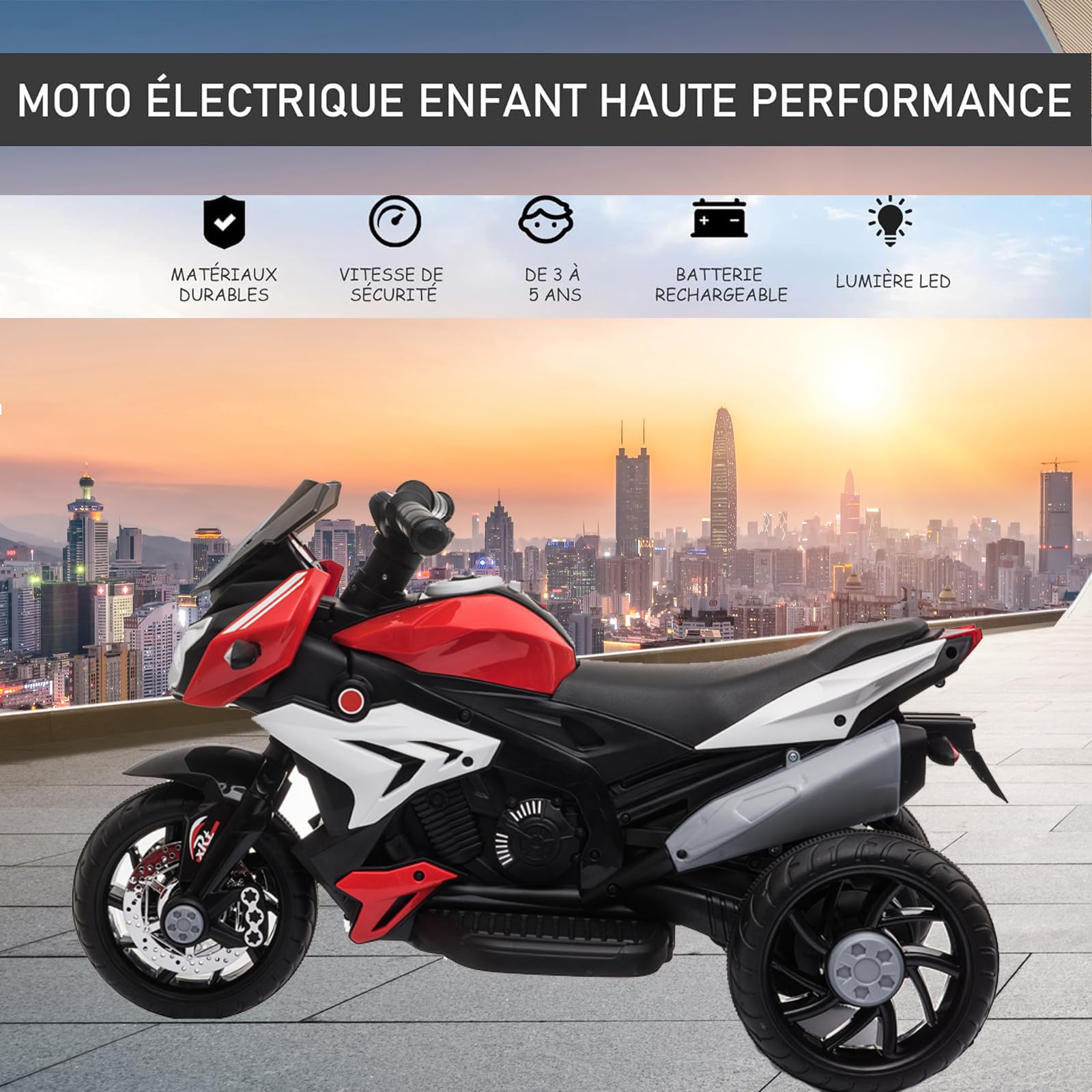LEADZM Elektro Motorrad Kinder Elektromotorrad Kindermotorrad Kinderfahrzeug, 6 V 7 Ah Elektro-Dreirad für Kinder von 3–6 Jahren (Rot)