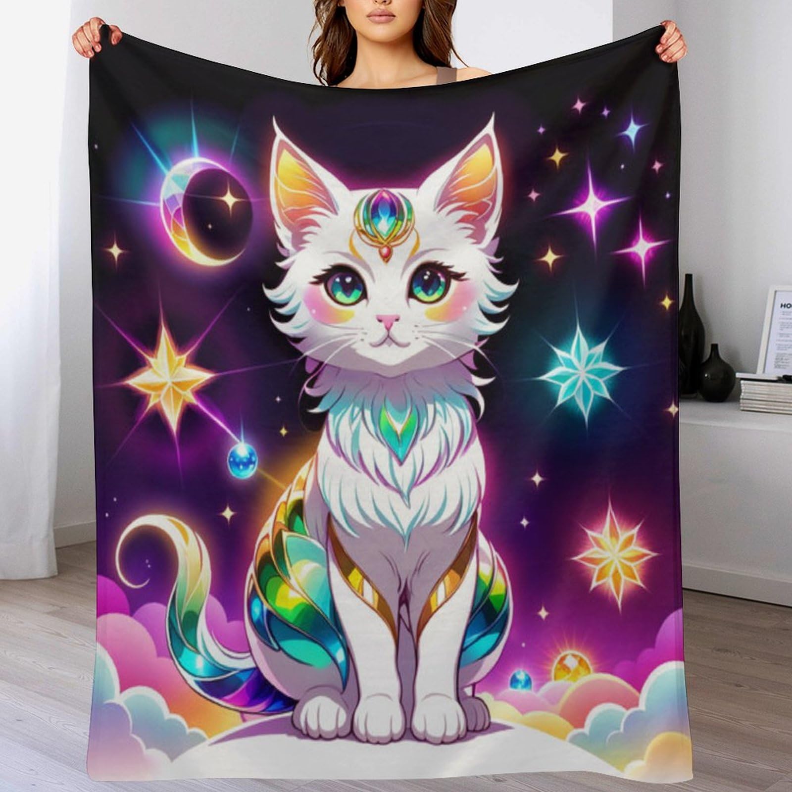 Couverture polaire chat mignon plaid peluche thermique à offrir pour lit et sofa