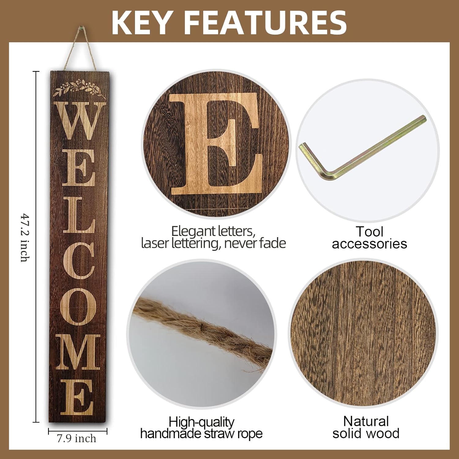 Welcome Sign for Front Door 47 Inch Tall Wood Welcome Sign for Front Porch Standing, Letters Table Wall Hanging Décor, Blessed Signs for Café Farmhouse Wedding Cake Shop Outdoor Indoor