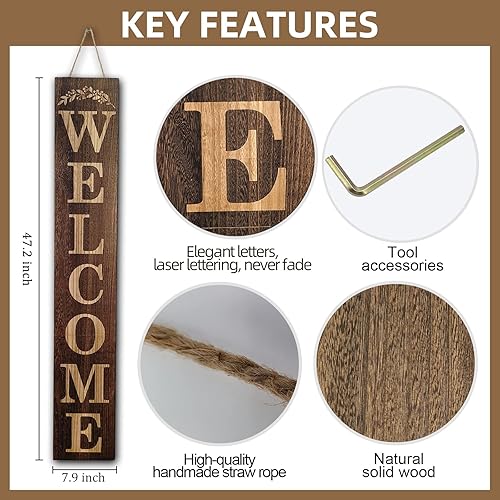 Vista 19 de Letrero de bienvenida para la puerta delantera, letrero de bienvenida de madera de 5 pies de alto para porche delantero, decoración para colgar