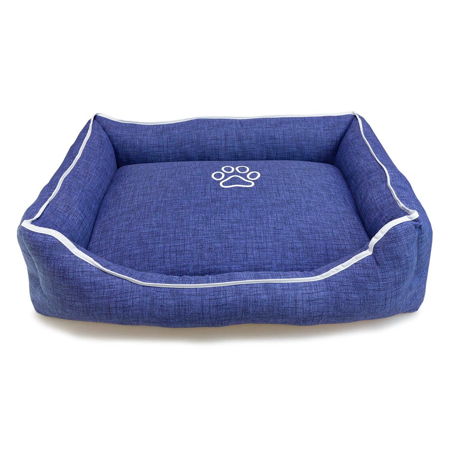 Arquivet - Blaues quadratisches Hundebett mit Fußabdruck und Paspelierung, 55 x 46 x 17 cm - Hundebett - Hundezubehör