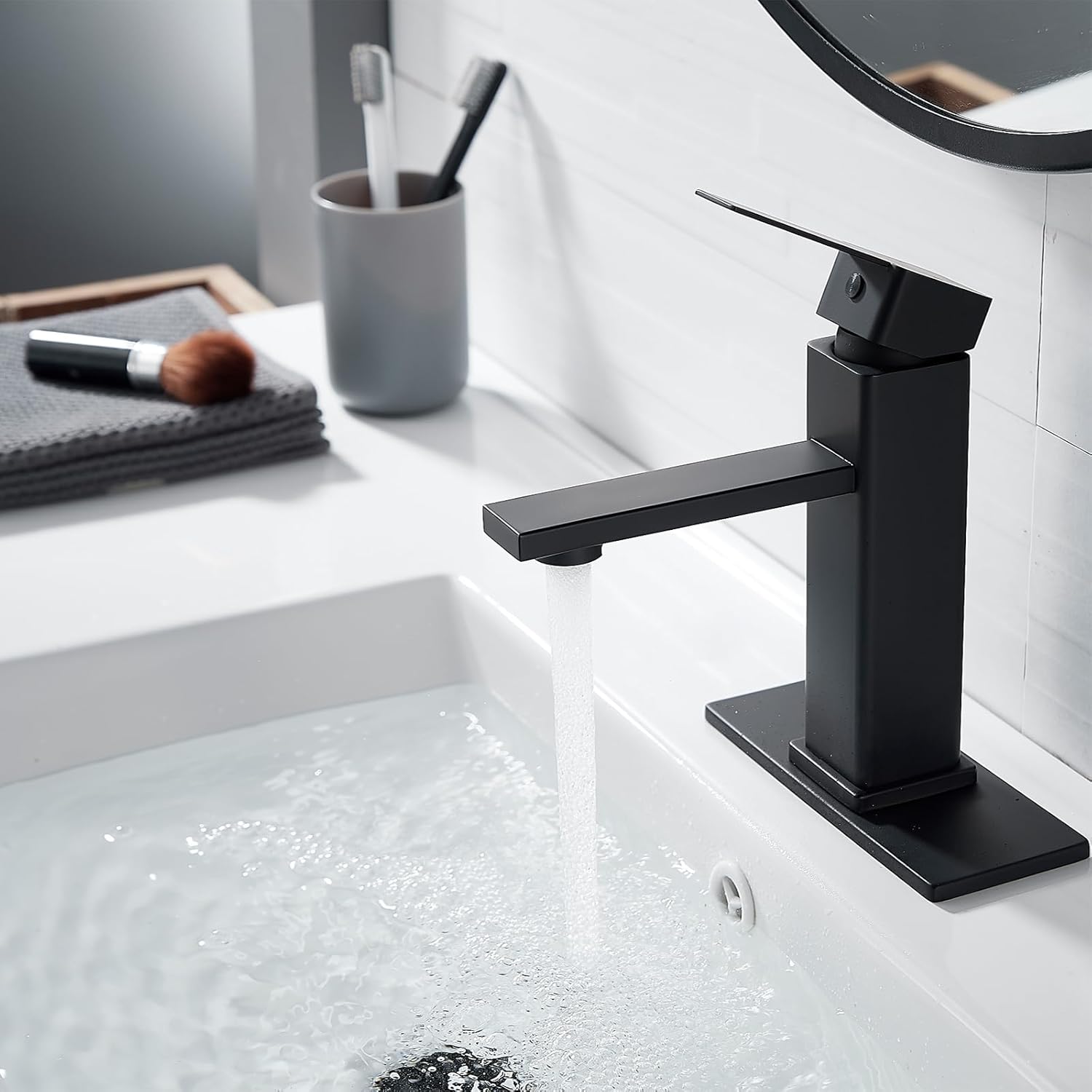 Matte Black Stainless Steel Single Handle Bathroom Faucet with Pop Up Drain