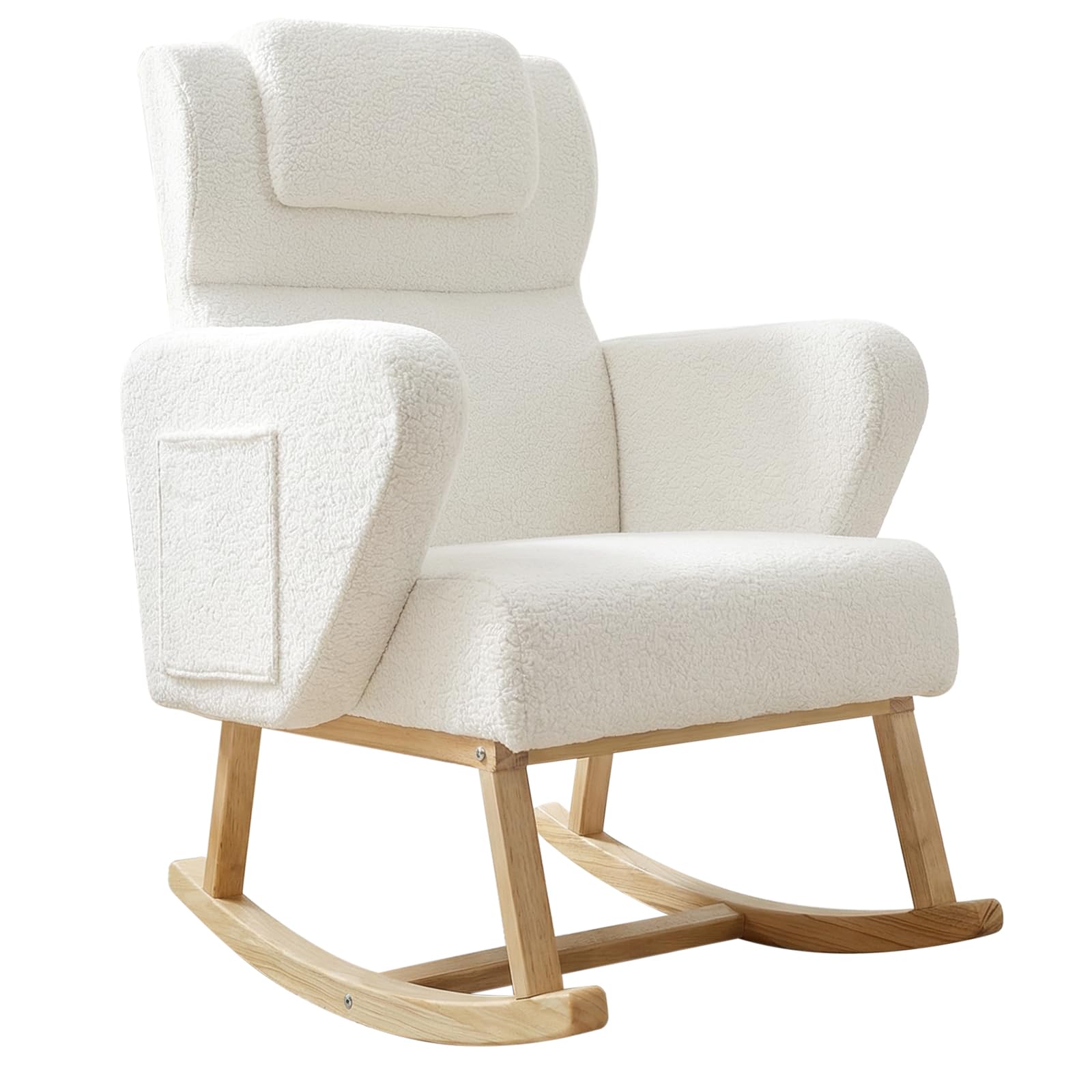 Fauteuil à Bascule avec Pieds en Bois Massif Rocking Chair avec Accoudoirs, Fauteuil Allaitement, Jusqu'à 136 kg, Fauteuil Relax de Lecture Confortable pour Salon Chambre à Coucher