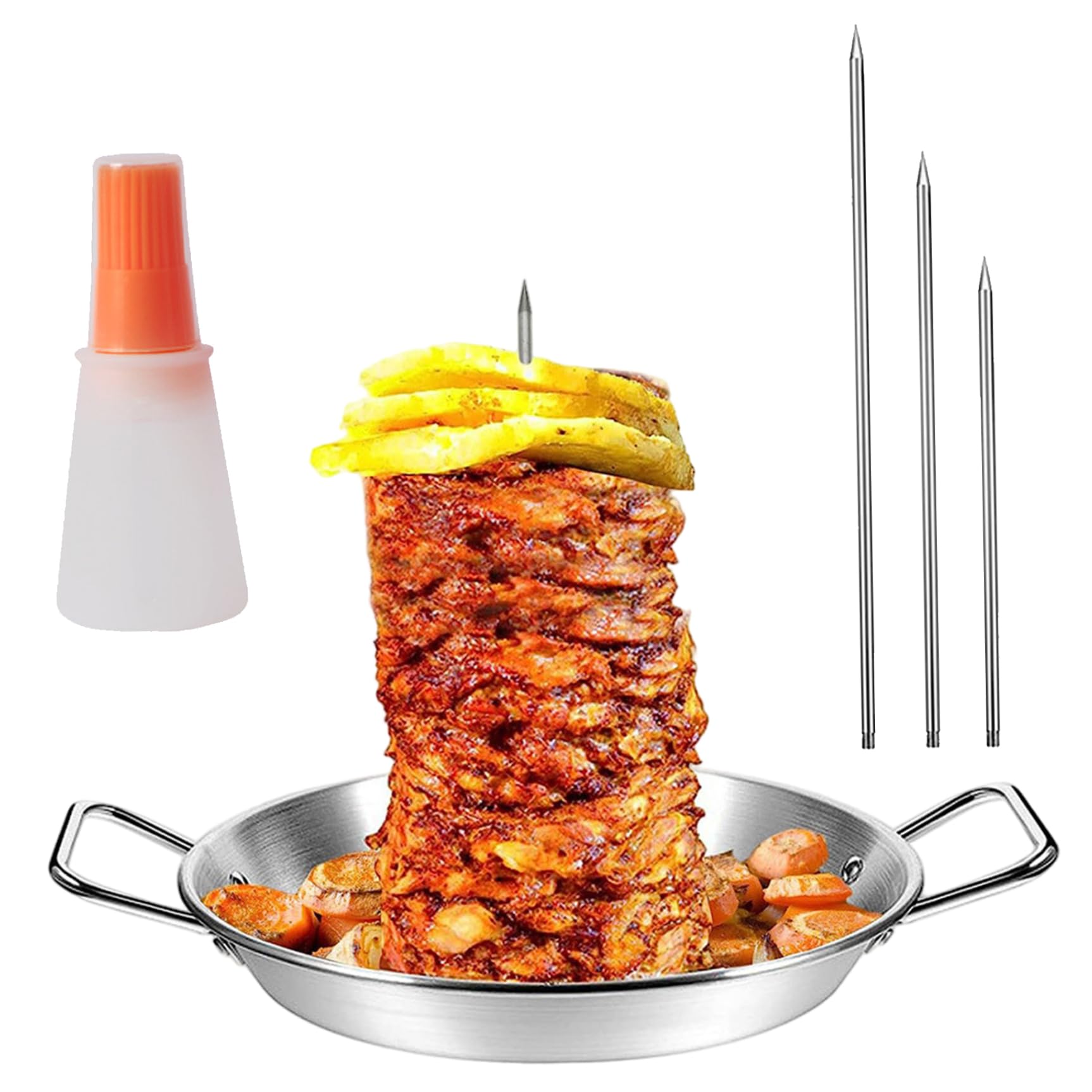 Brocheta vertical de acero inoxidable duradero para Kebab, pollo y pescado con plato