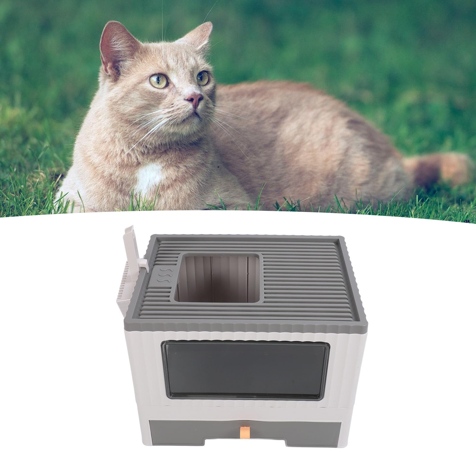 Grande Lettiera per Gatti Chiusa e Pieghevole con 8 Chiusure Stabili e Cassetto Estraibile, con Paletta per Lettiera e Spazzola per la Pulizia Facile Manutenzione e Viaggi (GRAY)