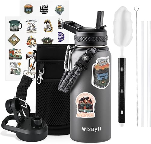 Miniatura 25 de Botella de agua aislada de 20 onzas con popote (fría durante 48 horas), jarra de agua deportiva de acero inoxidable con triple pared al vacío, termo