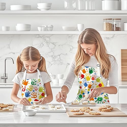 Miniatura 2 de Juego de 2 delantales para padres e hijos, delantales de cocina ajustables para mujeres con bolsillos, delantal infantil para cocinar, hornear