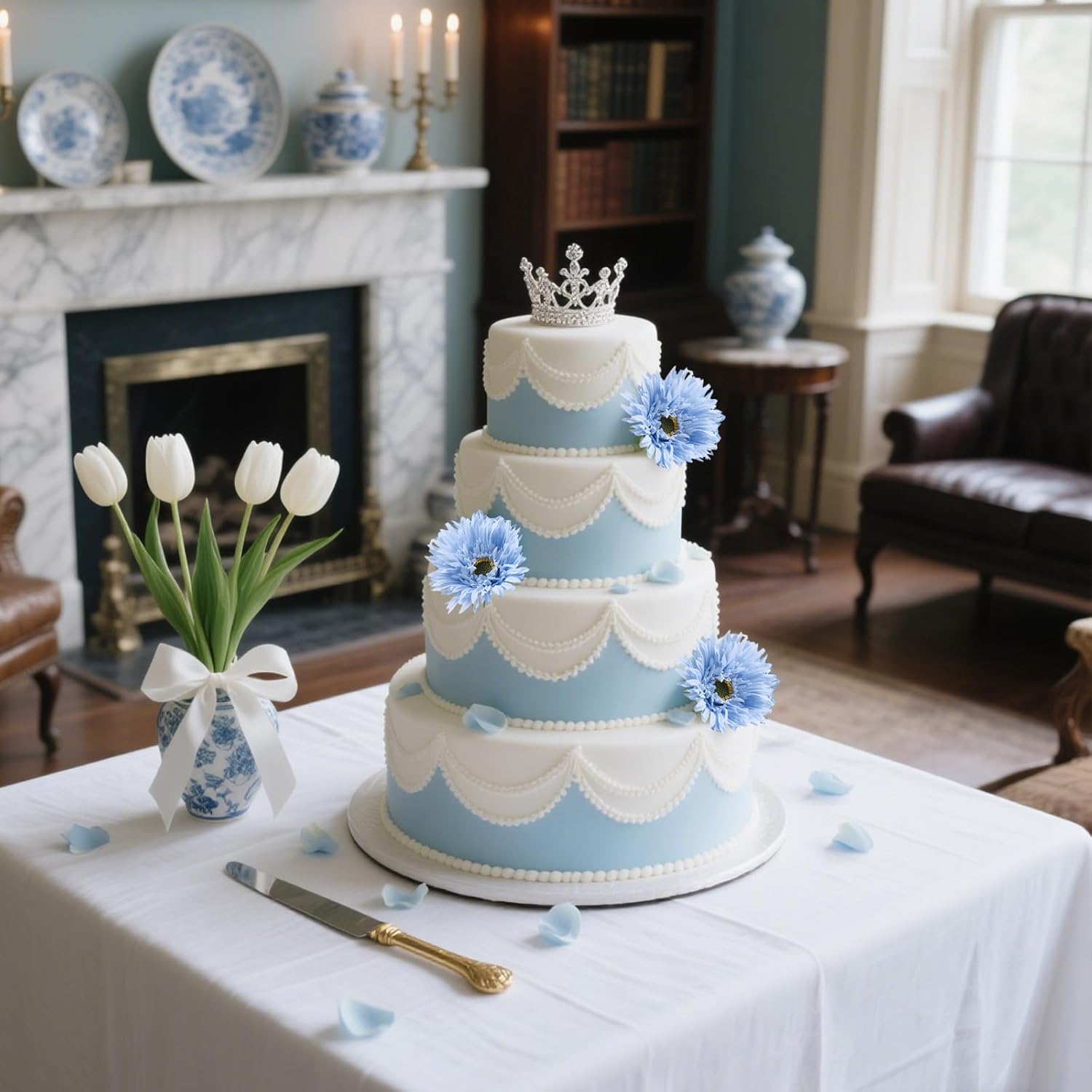 Gerbera Daisy Artificial Flowers 12pcs Faux Daisies Blue Silk Flowers with Stems for Vase Table Centerpiece Home Wedding Party Garden Decoration(Blue) - Image 9