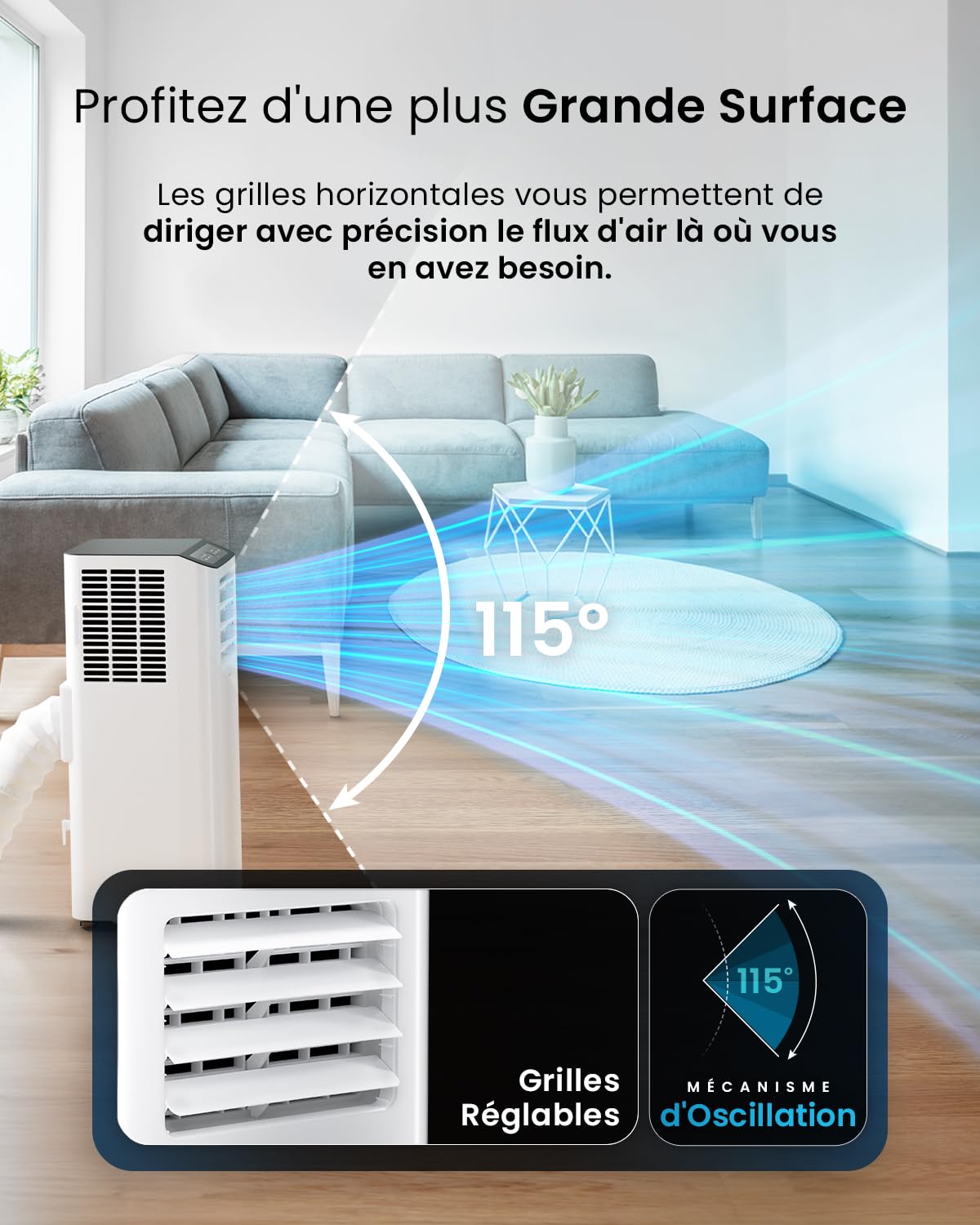Pro Breeze Climatiseur Mobile 4-en-1 9000 BTU - Clim Puissante compatible WiFi avec Application- Minuterie 24 heures, Télécommande et Kit Fenêtre inclus pour Chambre, Salon 22m² [Classe énergétique A]