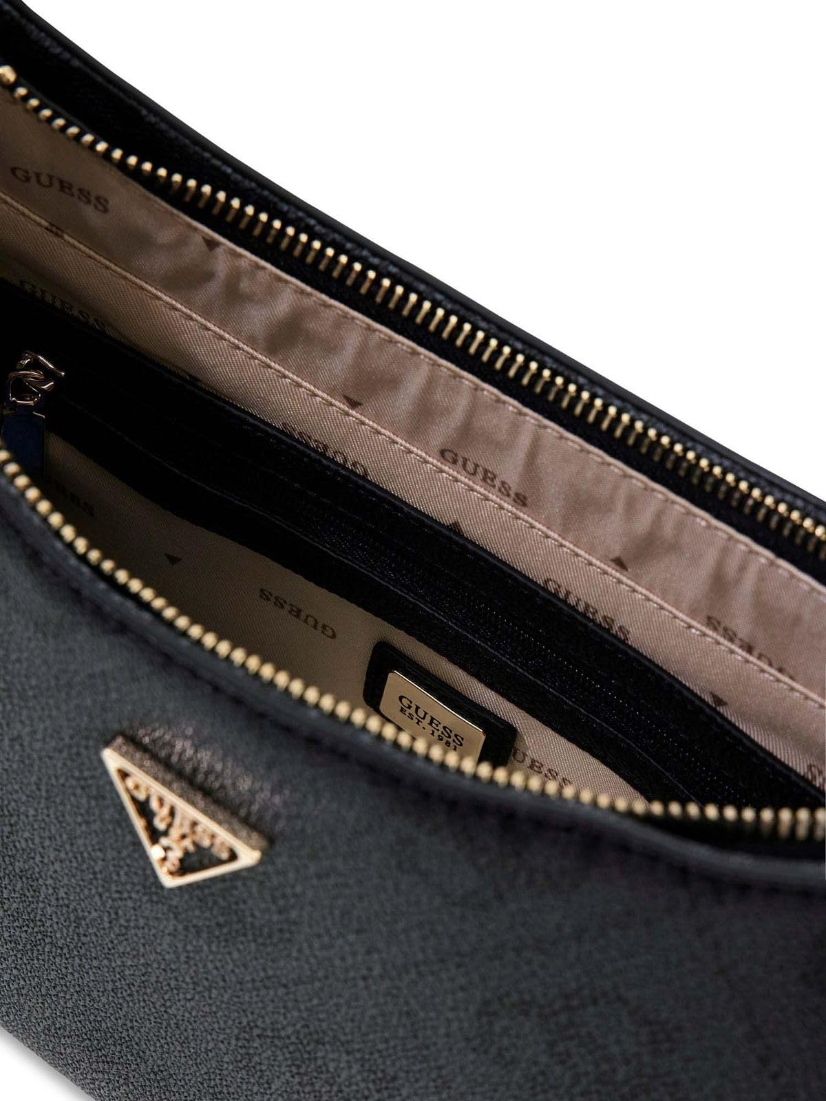 GUESS Noelle II torba na ramię Top Zipper Shoulder Bag Coal Logo ciemnoszara