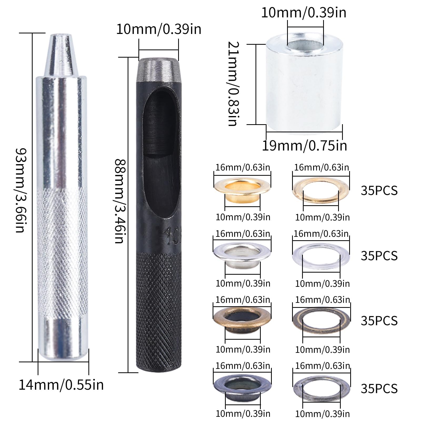 Zythrem 280Pcs Eyelet Punch Kit 10mm Grommets Eyelets Kit Eyelets and Punch Washers Setting Grommet Tool Kit Metal Eyelets for Fabric Leather Shoes Bag Canvas Belt Curtain Tarpaulin DIY Crafts - Image 2