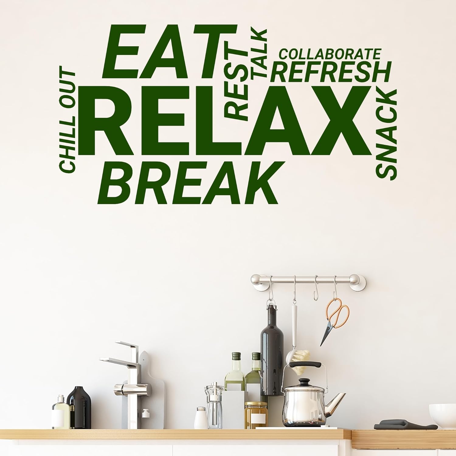 Vinyl Wall Decal Break Room Office Words Cloud Kitchen Relax Lounge Area Decoration Snack Bar Idea Stickers Mural Large Decor (ig6013) Black
