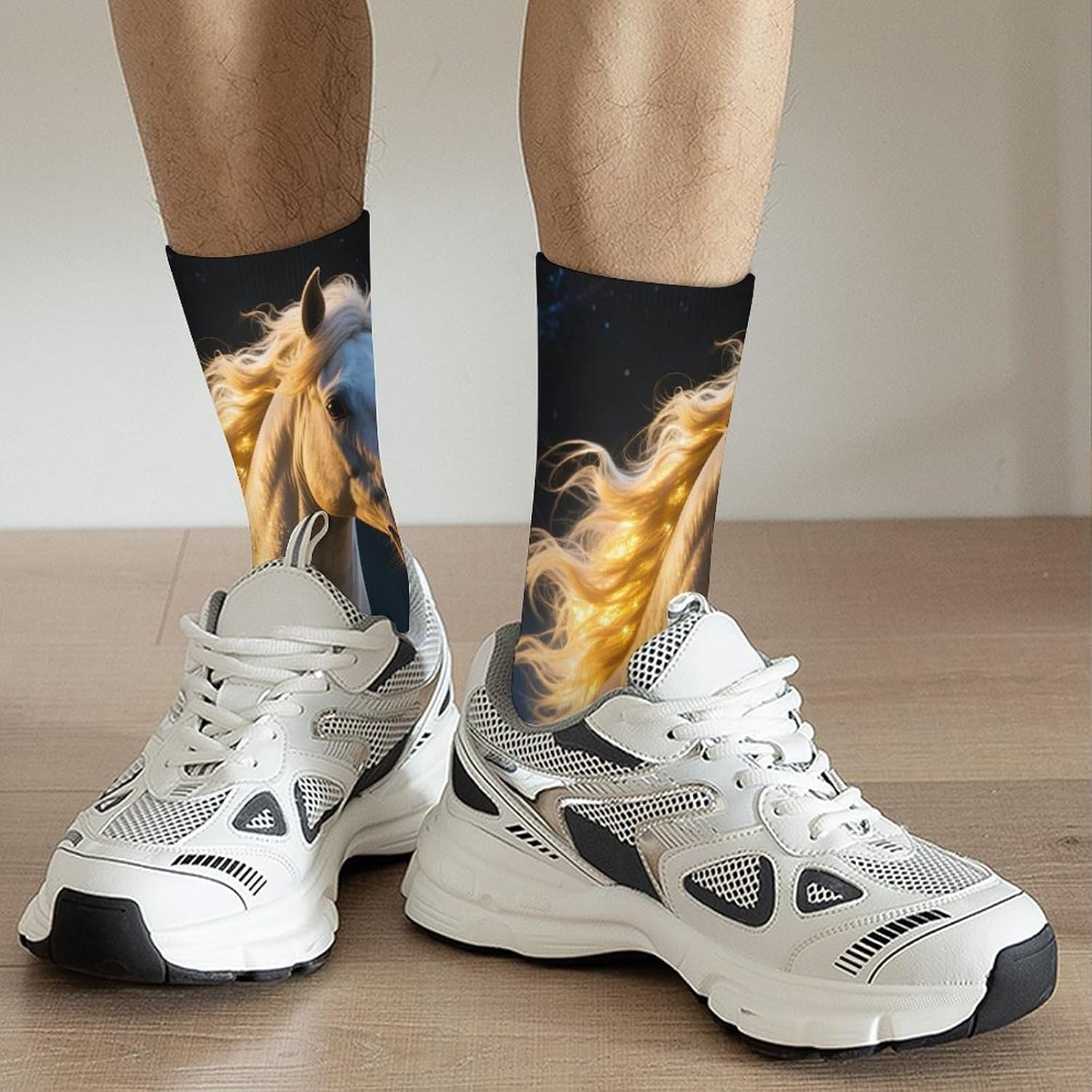 Cool Running Horse Crew Socks Moisture Wicking Ankle High Cushioned Arch Support Seamless Toe Athletic & Casual