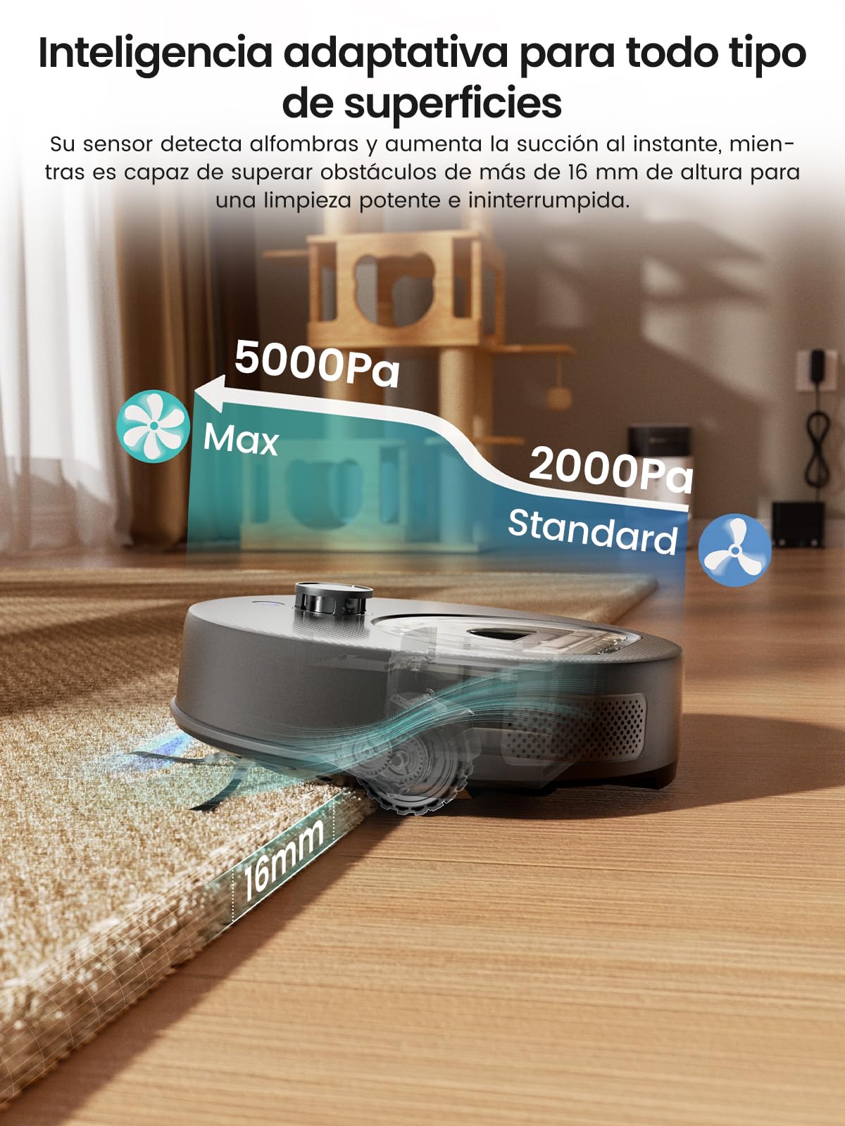 Lefant M330 Plus Robot Aspirador y Fregasuelos 3 en 1 con Navegación dToF, 5000 Pa de Potencia, 150 min de Autonomía, Anti-enredos para Mascotas, WiFi/App/Alexa, Negro