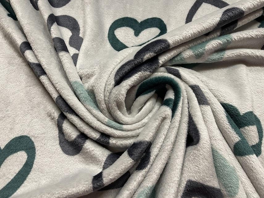 Tissu polaire double face cœurs gris argenté textile haut de gamme pour linge de maison