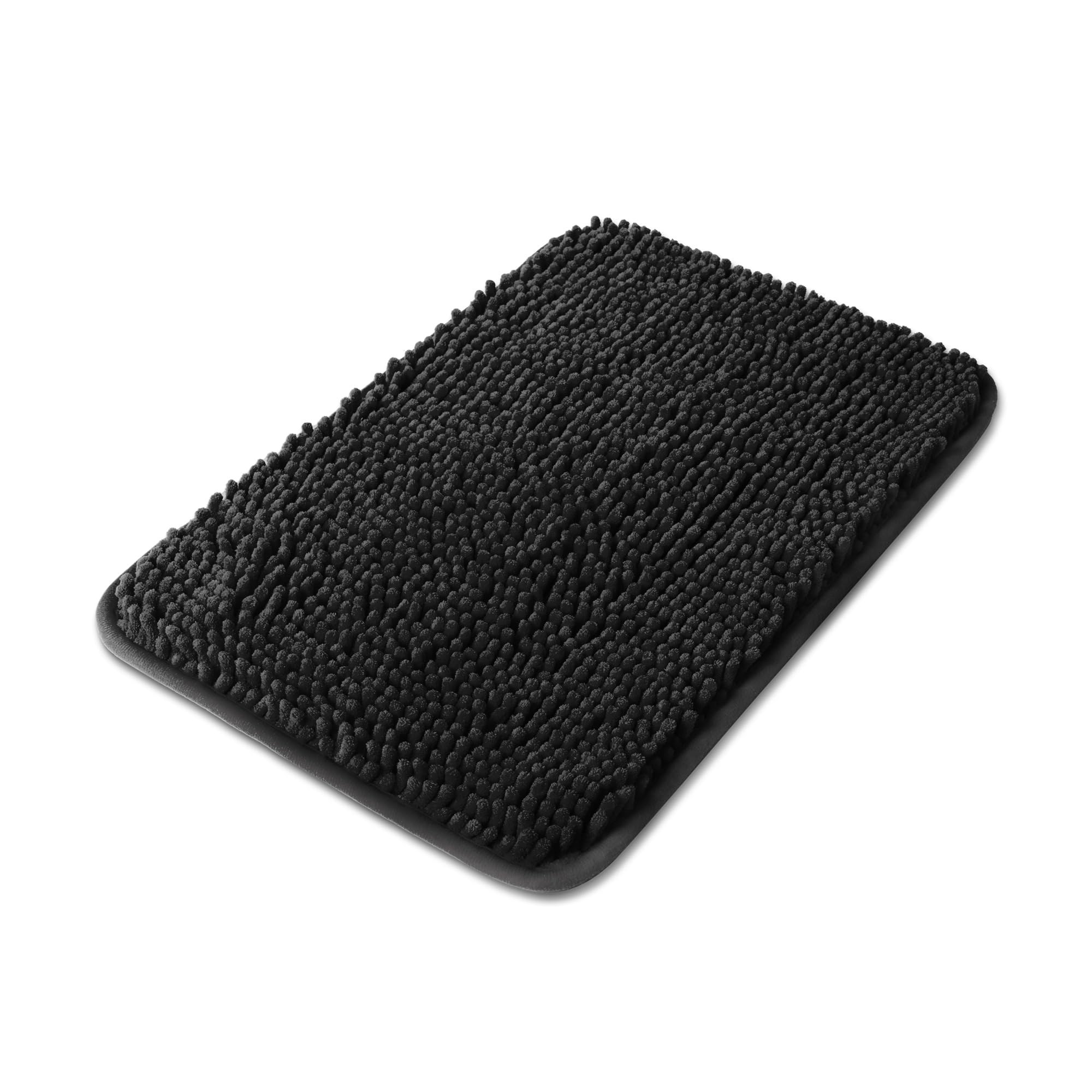 Yeaban Small Bathroom Rugs 12"x18" – Thick Chenille Bath Mats | Absorbent and Washable Bath Rug Non-Slip, Plush and Soft Rugs for Bathroom, Shower, Sink(Black) — image 1