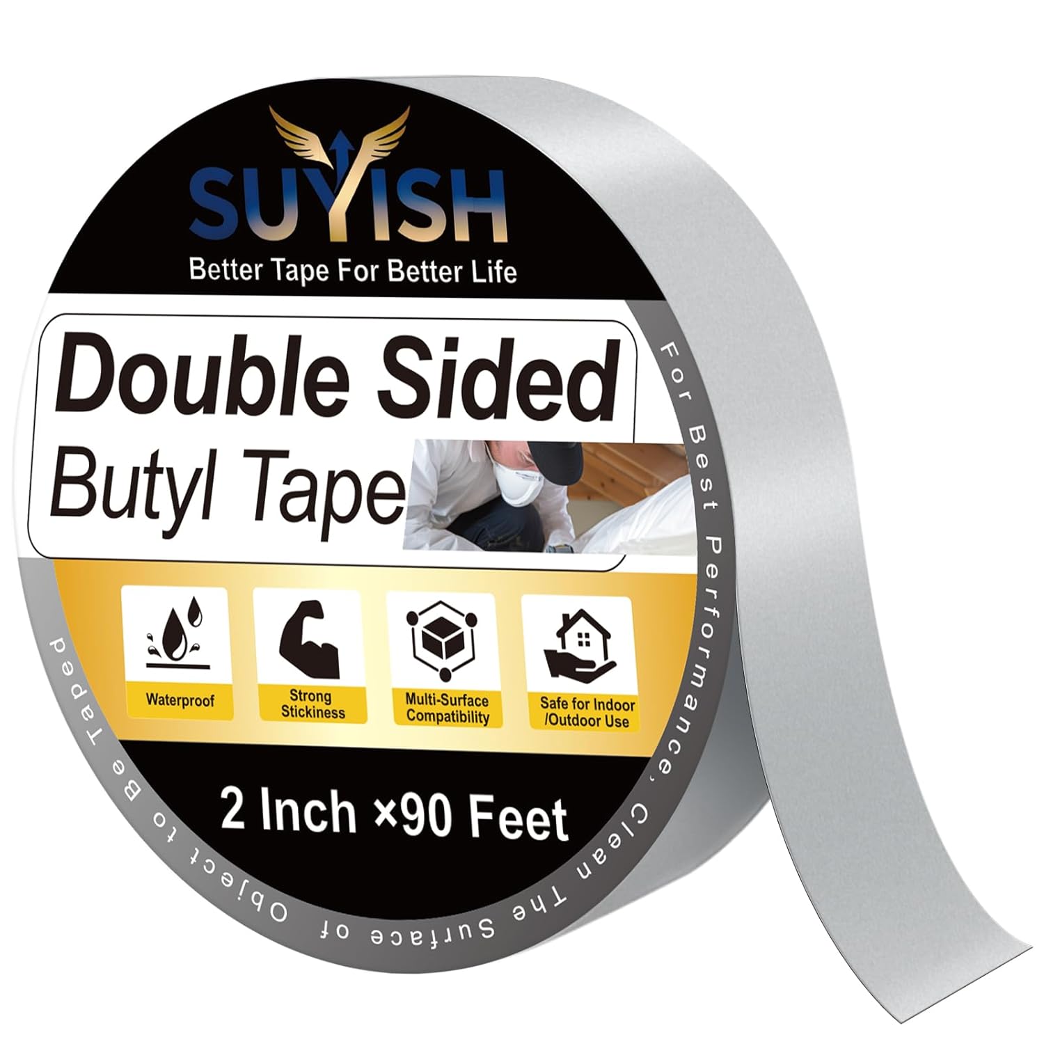 3 Pack Double Sided Butyl Sealant Tape 2" X 90' - Black Vapor Barrier Butyl Tape for Crawl Space Concrete, Brick, Limestone and other Basement Foundations (Waterproof, Weatherproof, Easy Install)