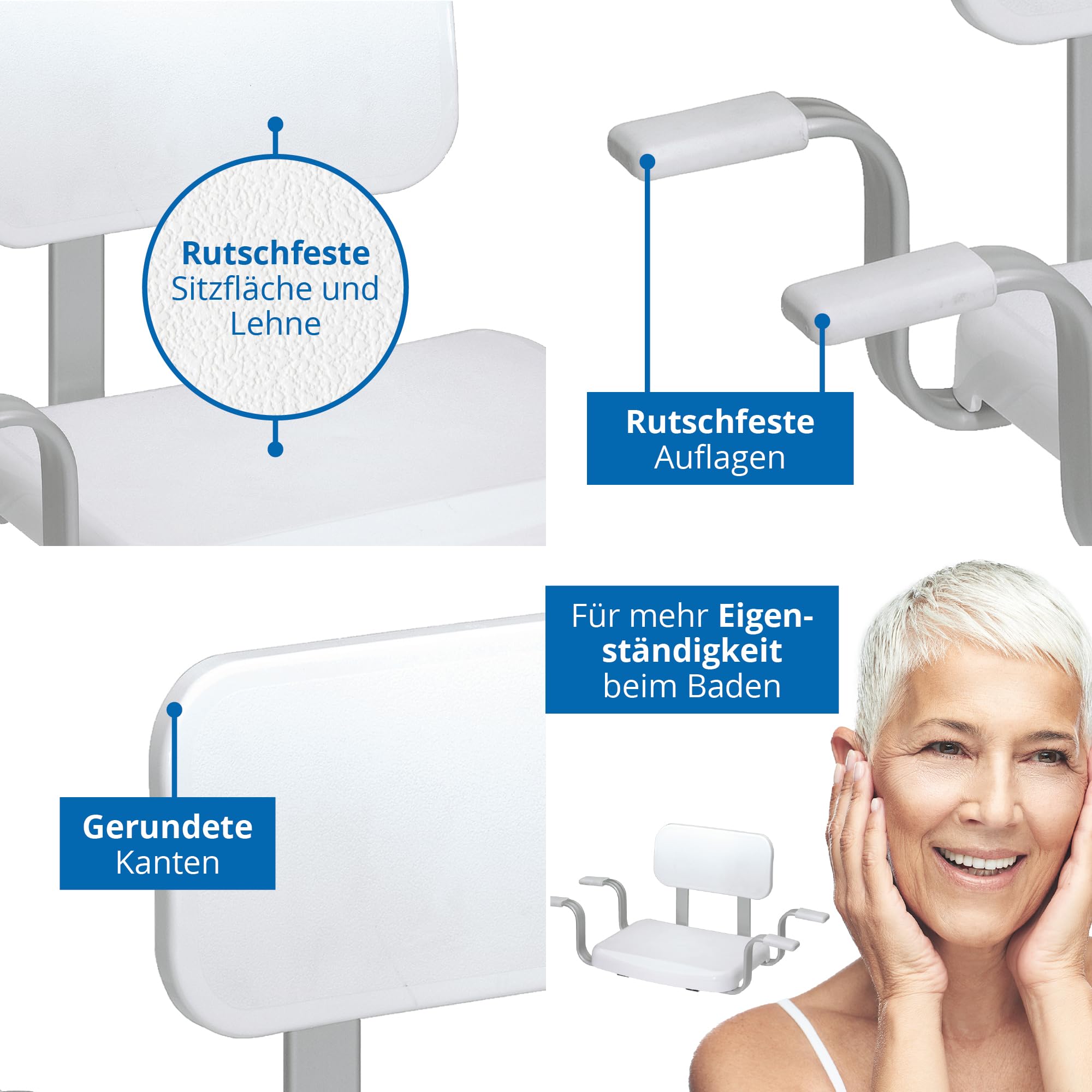 Weinberger Badewannensitz mit Rückenlehne | Sitzbrett | Belastbar bis 150 kg | Anti-Rutsch | Wannenbreite 52-64 cm | Moderne Badezimmerhilfe für Senioren | Modell 48538 | Weiß