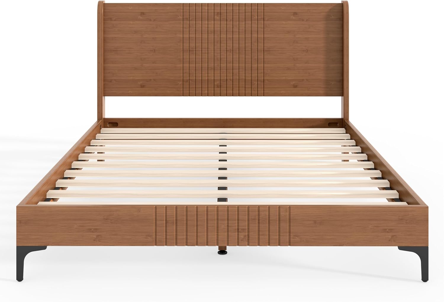 Bellemave Queen Size Bamboo Platform Bed, Mid-Century Modern Bed Frame with 37.4 Tall Headboard, Solid Bamboo Bedframe Queen Size, Wood Slat Support, Natural