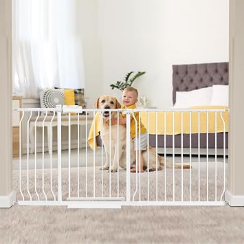 Extra Wide Baby Gate Extra Tall Dog Gate for Stairs Doorways White Metal Tension Child Pet Safety Gates with Pressure Mount 67-71.5 Inch White