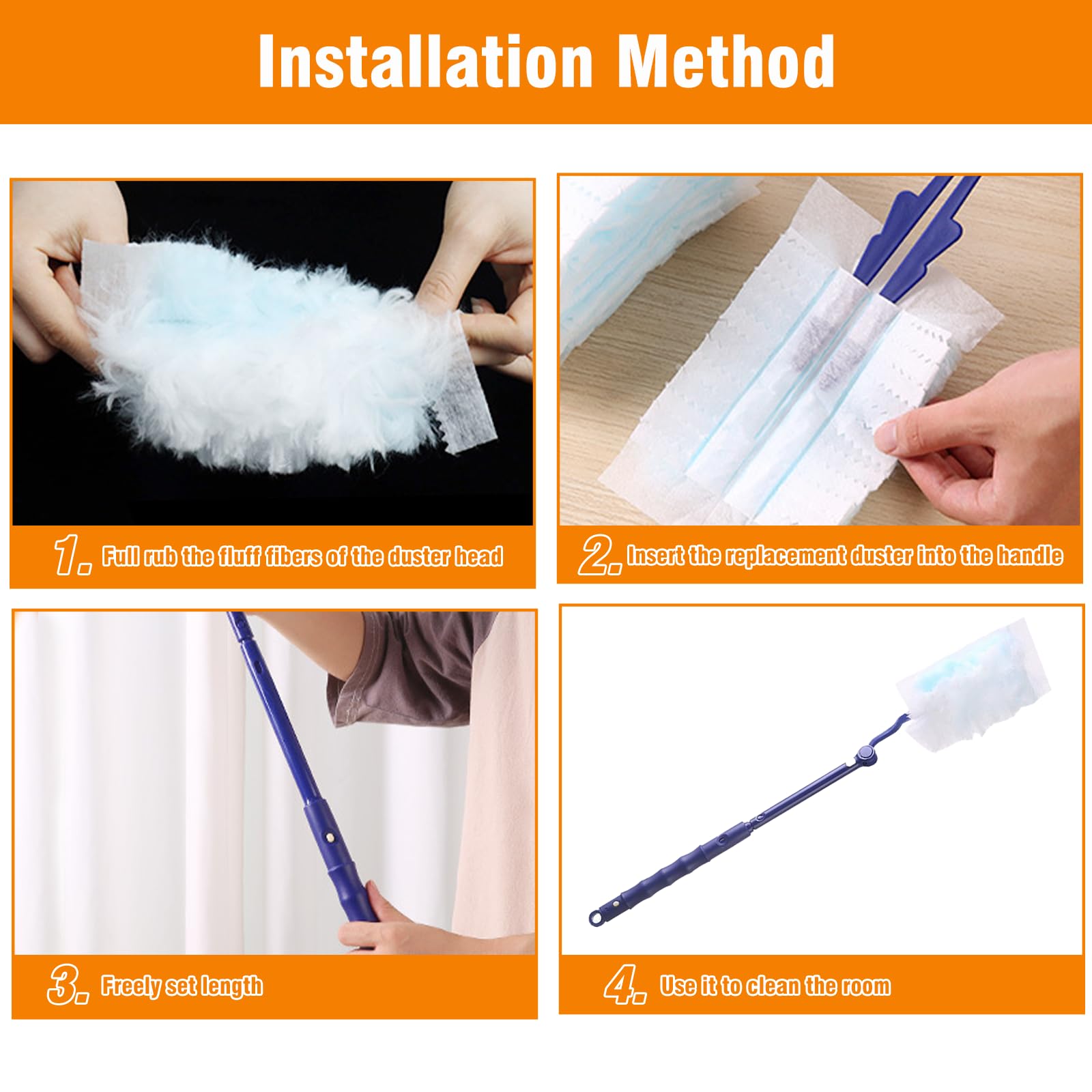 JEHONN Duster Piumini Catturapolvere per Swiffer, Kit per Panni Spolverare Elettrostatico, Ricariche 20 Pezzi con 1 Manico e 1 Manici Telescopici, Spolverini Cattura e Intrappola Polvere e Sporco