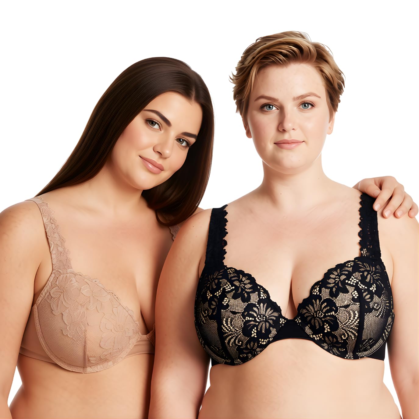 Curve Muse Women's Plus Size Add 1.5 Cup Push Up Convertible Lace Bra
