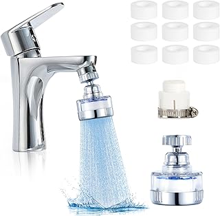 Wasserfilter Wasserhahn Wasserfilter Trinkwasser Wasserhahn Filter mit 9 Stück PP-Baumwollfilterelement und Verbindungsstecker 360° Drehbarer Wasserhahn Aufsatz Wasserhahnfilter für Badezimmer Küche
