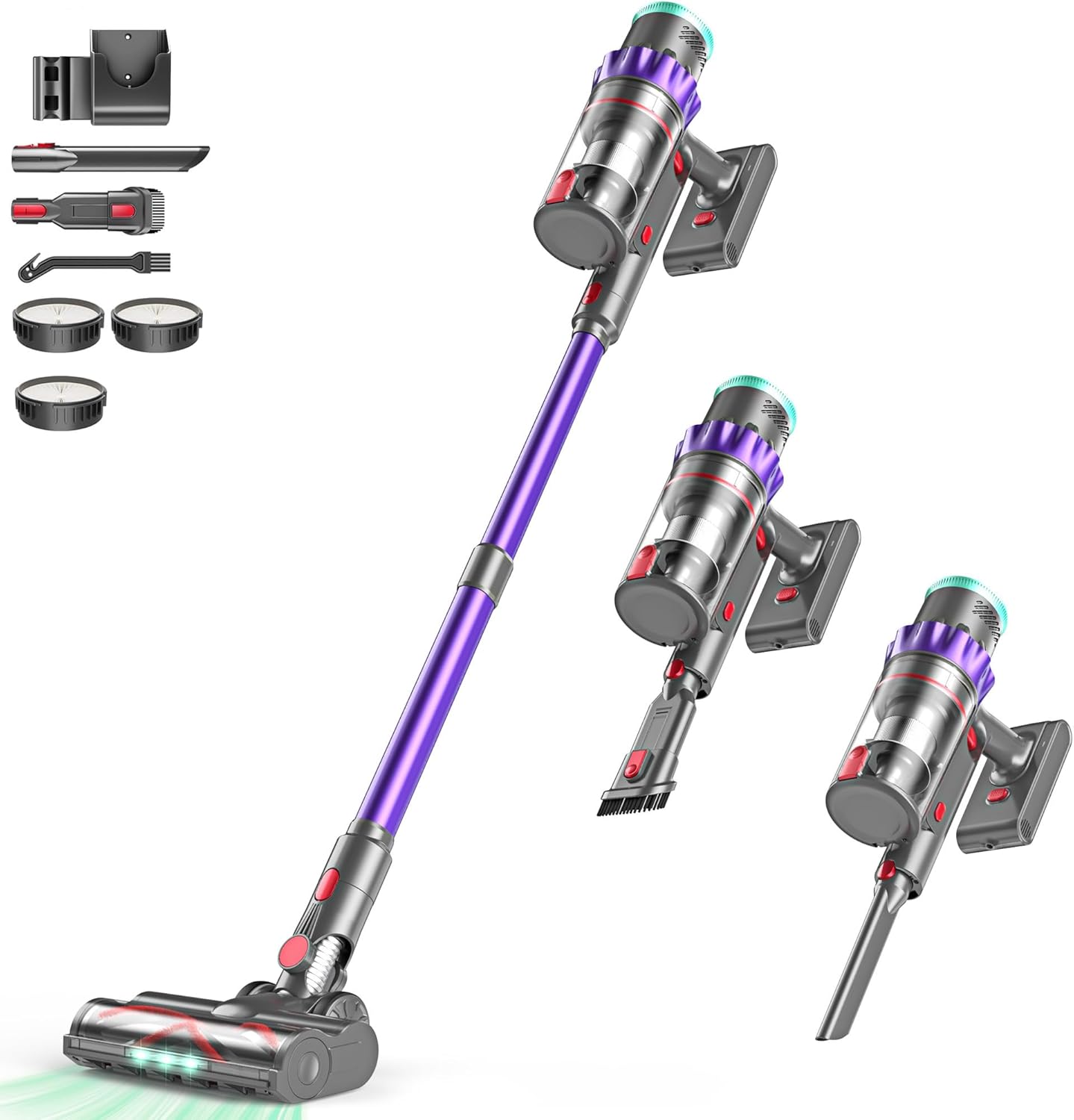 Cordless Vacuum Cleaner, 550W/48kPa Stick Vacuum with Intelligent Display, Vacuum Cleaner with Anti-Tangle Brush and 60 Mins Runtime, Perfect for Pet Hair, Carpet, and Hard Floors (Purple)