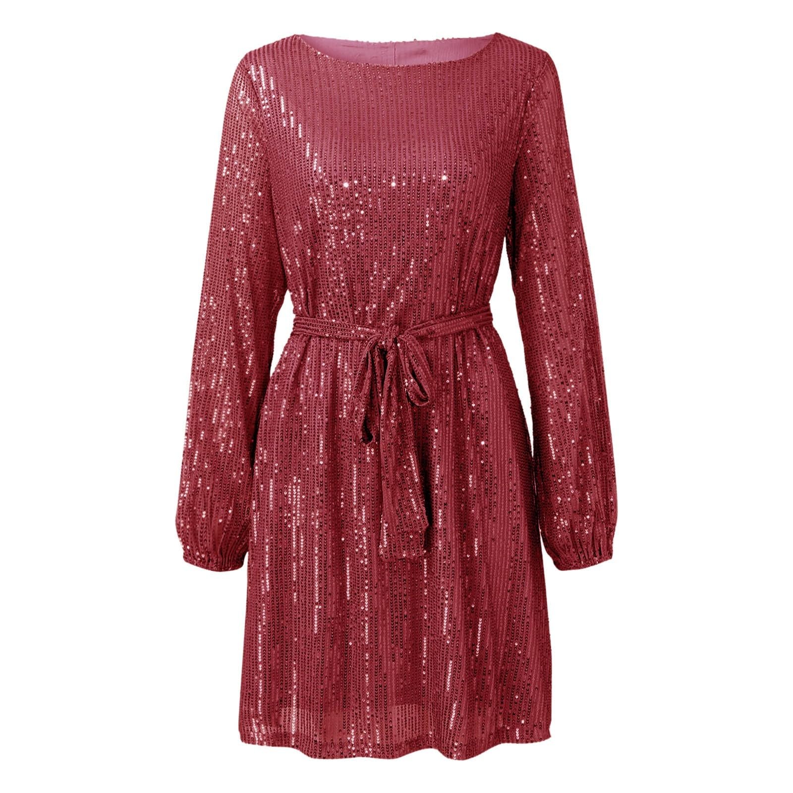 Robe à sequins scintillants manches longues élégance décontractée