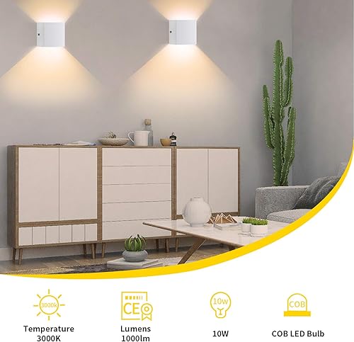 Miniatura 8 de LIGHTESS Aplique de pared moderno mini de 10 W blanco cableado, juego de 2 luces de montaje en pared para interiores, mini lámpara de pared LED de