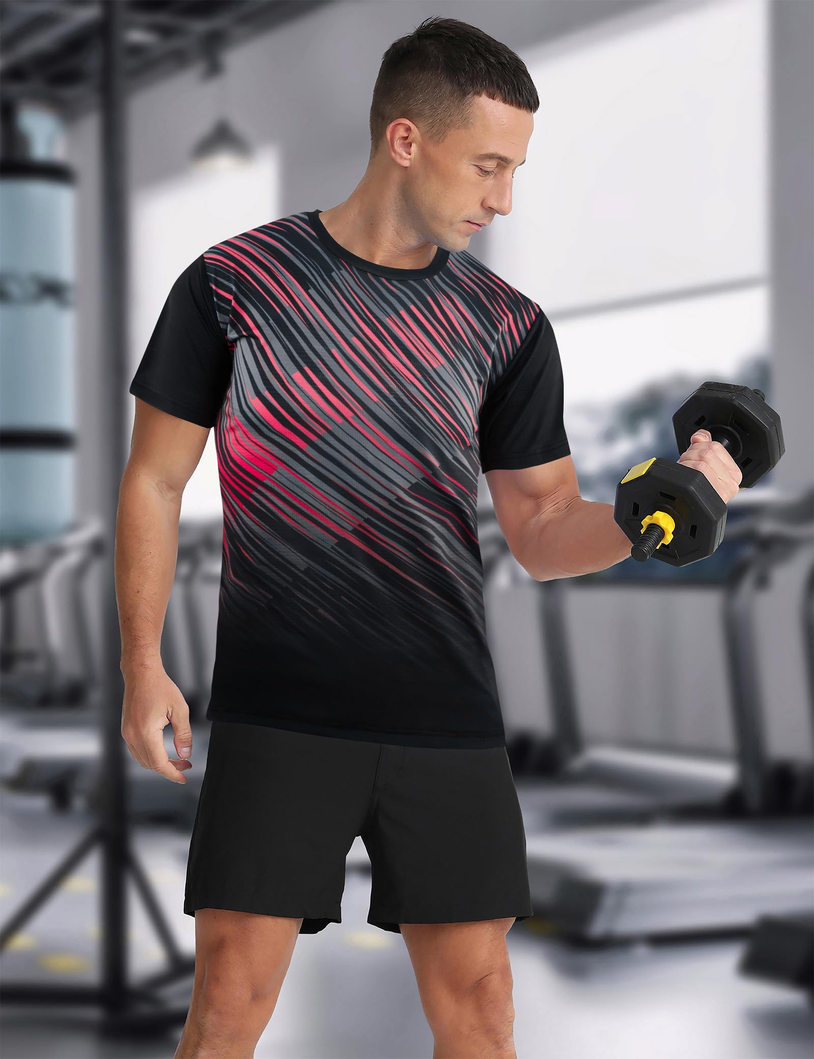 APTRO Camiseta Deportiva para Hombre con Diseño Degradado, Manga Corta, Tejido Elástico y Transpirable para Deportes