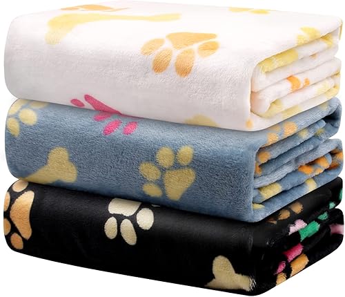 Miniatura 1 de Paquete de 3 mantas para perro, manta de franela suave y cálida para gatos, manta para mascotas con estampado de huesos de pata de primera calidad