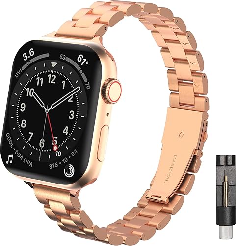 Burloreme Correas de metal delgadas y sólidas compatibles con Apple Watch Band Series 9 8 7 6 5 4 3 2 1 SE Ultra, 1.496 pulgadas, 1.575 pulgadas,