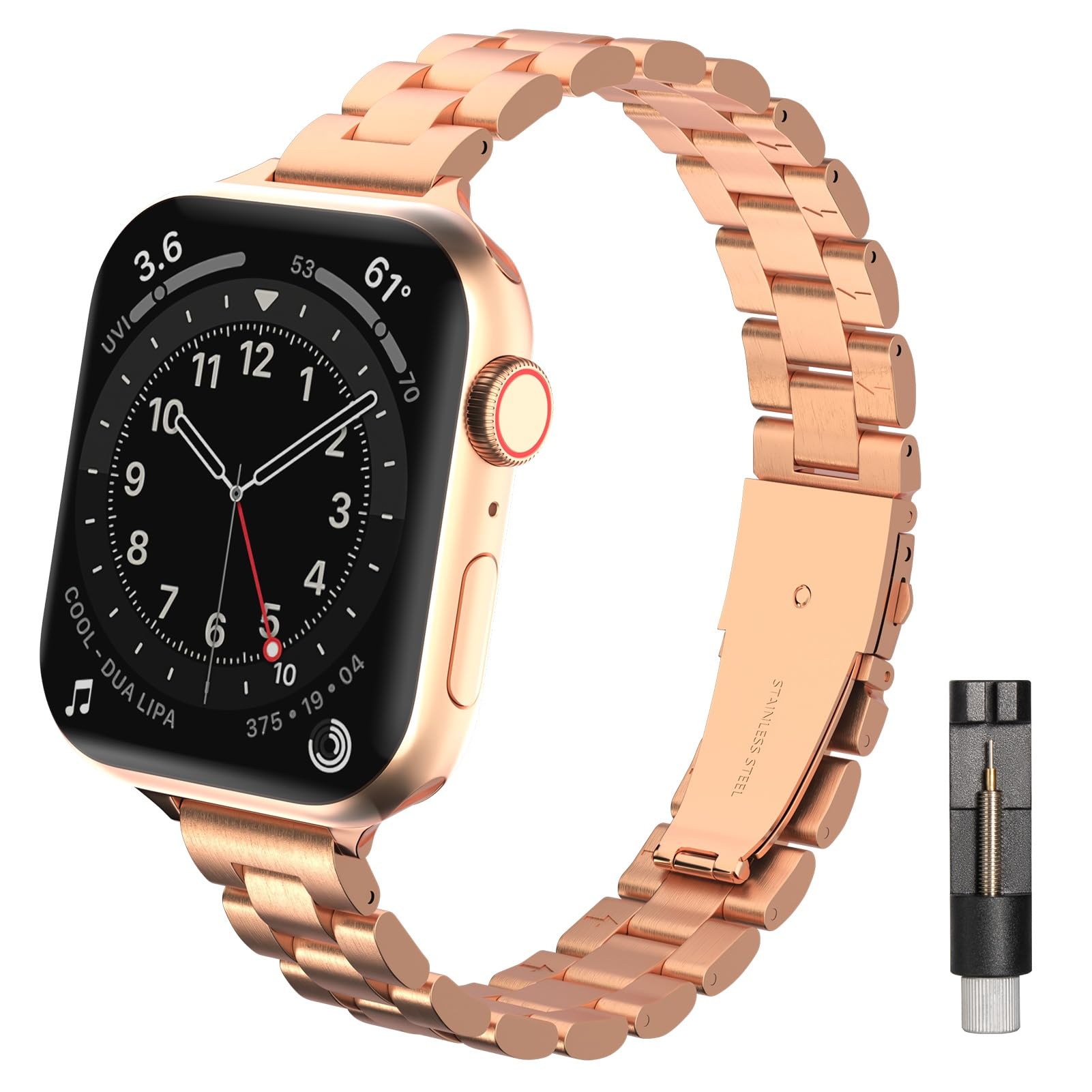 Burloreme Solid Slim Metal Bands Compatible with Apple Watch Band Series 9 8 7 6 5 4 3 2 1 SE Ultra, 38mm 40mm 41mm 42mm 44mm 45mm 49mm, Thin