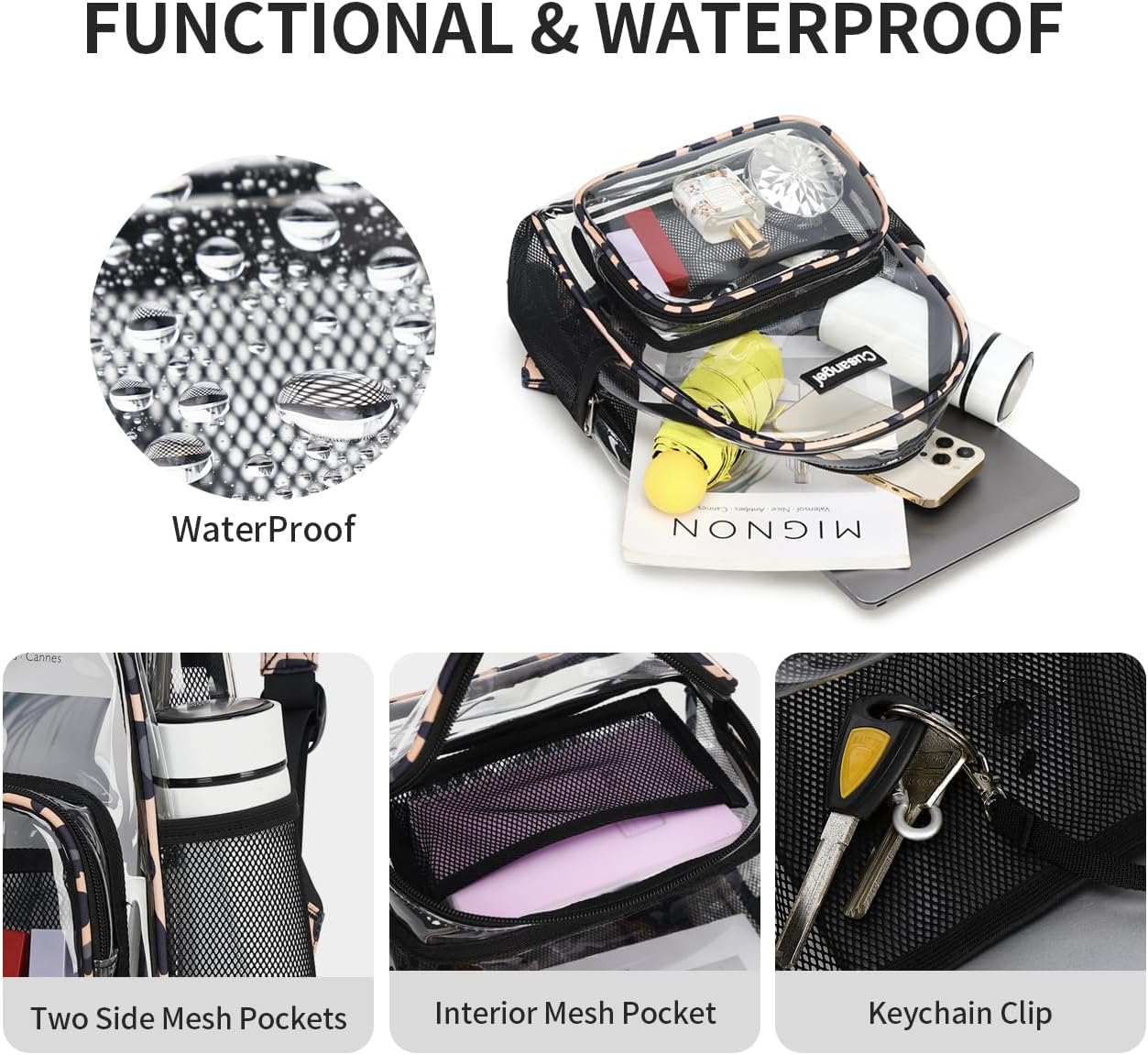 Cusangel Clear MIni Backpack Stadium Approved 12×6×12,TPU Transparent Backpacks Plastic See Through Bag, Clear Bag for Concert Sport Event Work School Festival - Image 6