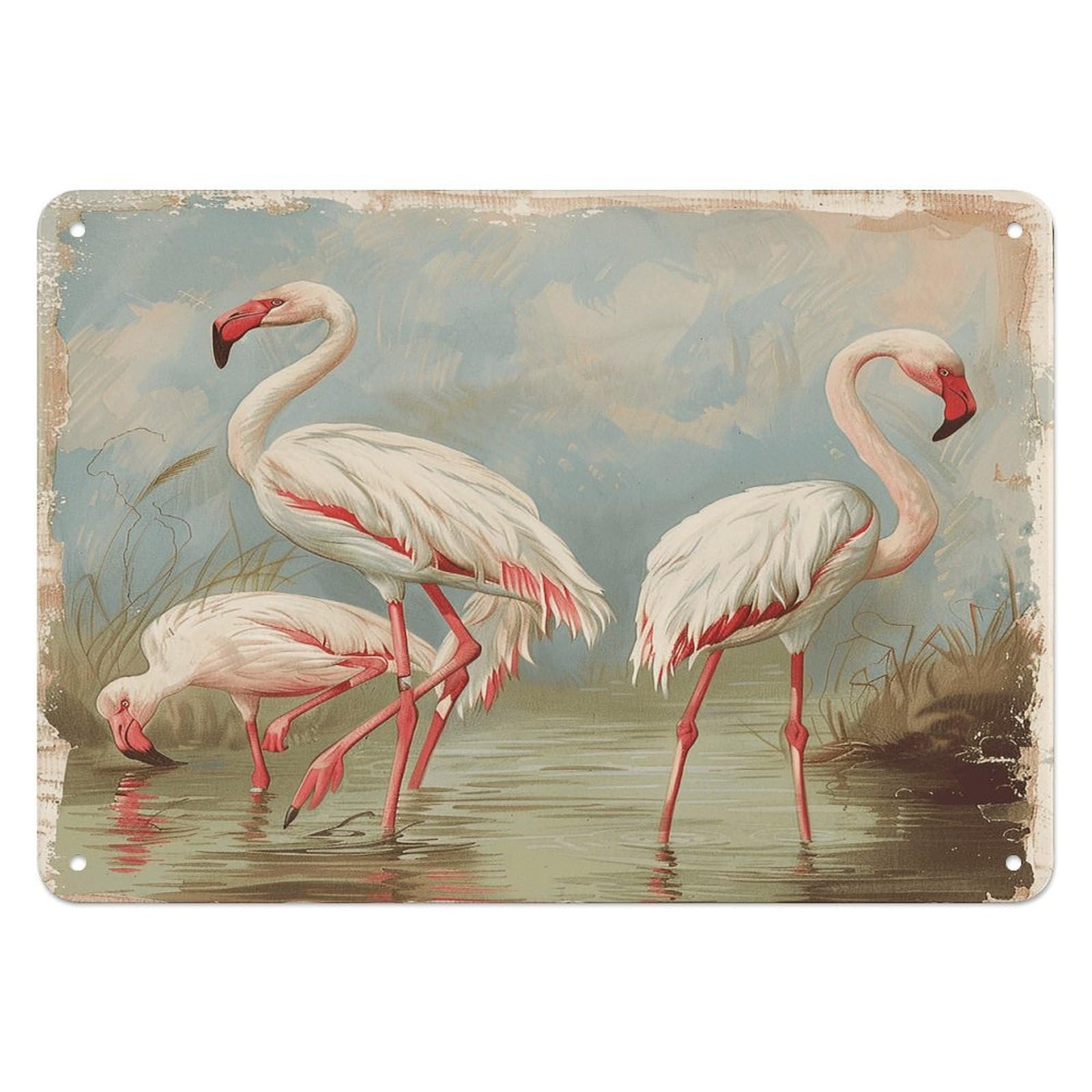 Fekiloot Style Flamingo In Water Wall Decor Iron Painting Metal Sign