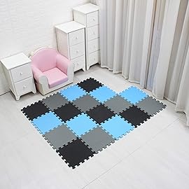 MQIAOHAM 18 Pieces Puzzle Play Mats, Soft Baby Play Mat, Kids Interlocking Foam Floor Tiles, Toddlers Carpet Playmats G301018-104107112