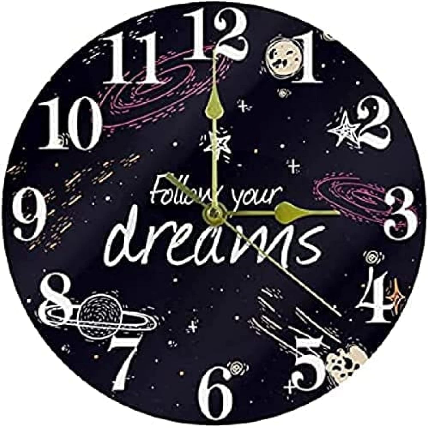 Amazon.co.jp ウォールクロックインスピレーションスペースウォールクロック、12インチサイレント非カチカチクォーツバッテリー駆動