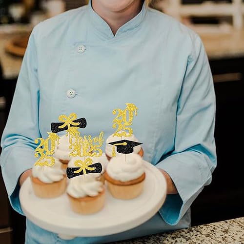 Miniatura 276 de Paquete de 24 adornos dorados para cupcakes de graduación 2025 con purpurina So Proud of You Done Diploma Graduation Cap Cupcake Picks Class of 2025