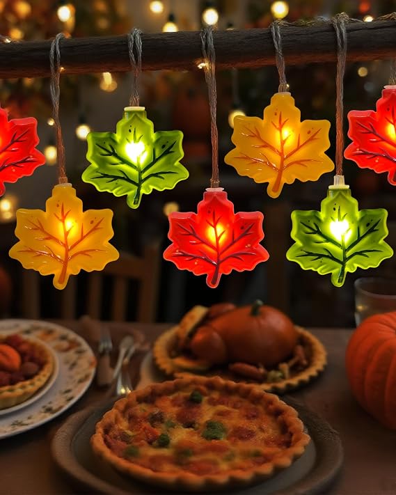 Fall Decor Maple Leaf String Lights, 10Ft Fall Thanksgiving Lights Indoor Battery Operated 20 LED Multicolor 3D Maple Leaves String Light with Timer, Autumn Light for Harvest Party Porch Home Decor