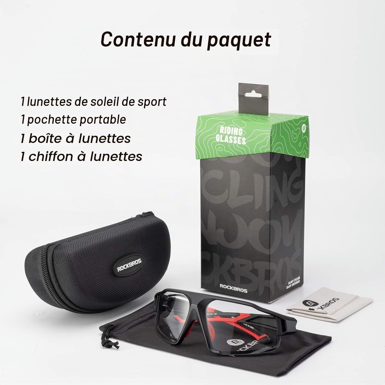 ROCKBROS Lunettes de Cyclisme Hommes Femmes Transparentes Décoloration Intelligente en PC Goggles Rectangles pour Activités d’Extérieur Vélo Moto Ski Snowboard Golf Pêche Alpinisme Bleu Noir