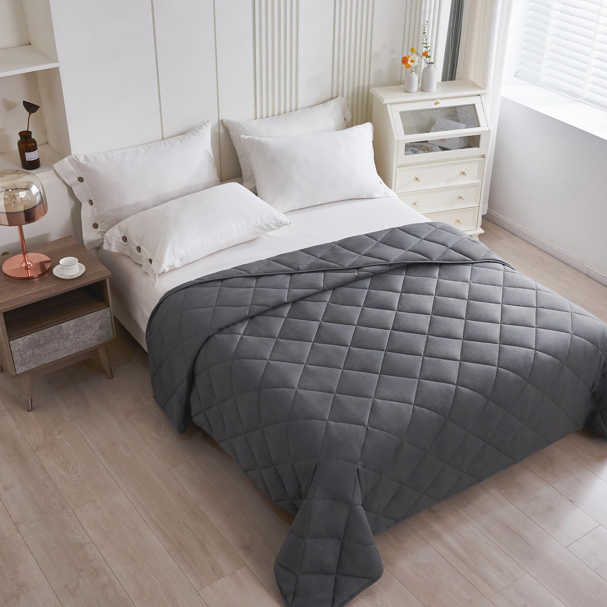 Weighted Blanket Duver Cover Queen Size - 15lbs Grey 88x80 - Ultra Soft Fabric